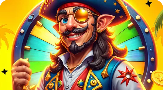 Мультяшный пират на баннере игры Melbet