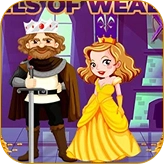 A cartoon king and princess in a medieval hall for the game "TILES OF WEALTH" at Melbet