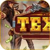 An illustration of a cowboy with a revolver and money flying around for a Texas-themed game at Melbet