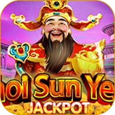 An Asian-themed slot game with a character in traditional attire holding a gold ingot and the title "Cai Sun Ye JACKPOT" for Melbet