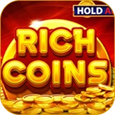 Золотая слот-игра с надписью "RICH COINS" и кучей золотых монет для Melbet